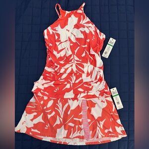 Anne Cole 2-piece halter skirt swimsuit size Large, coral color NEW with tags